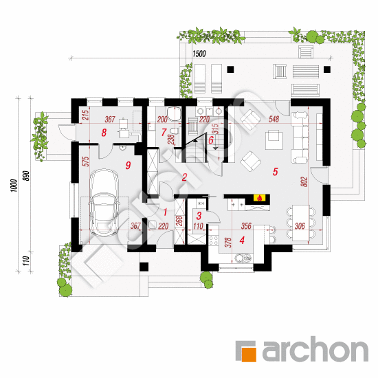 Проект дома ARCHON+ Дом в цитринках 2 План першого поверху