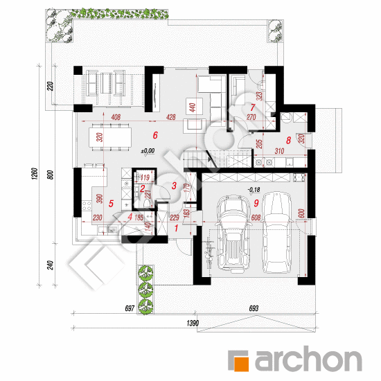 Проект будинку ARCHON+ Вілла Міранда 19 (Г2Е) План першого поверху