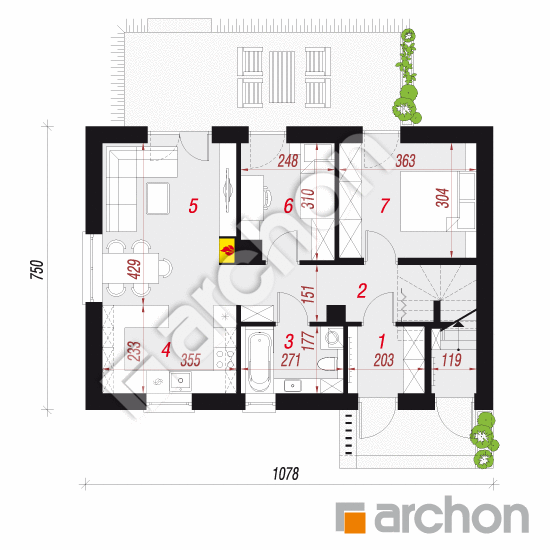 Проект будинку ARCHON+ Будинок в халезіях (Р2А) вер.2 План першого поверху
