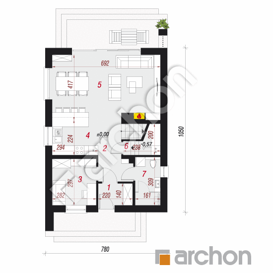 Проект будинку ARCHON+ Будинок в сон-траві 4 План першого поверху