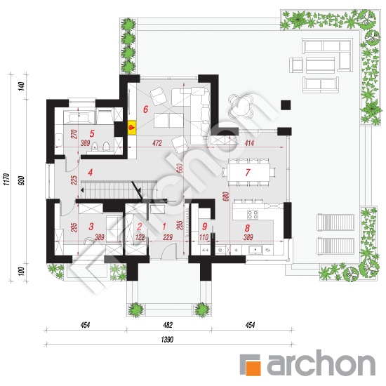 Проект дома ARCHON+ Дом под софорой (П) План першого поверху