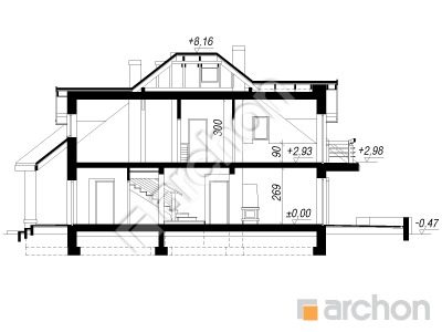 Проєкт будинку ARCHON+ Будинок в зефірантесі вер.2 Розріз будинку