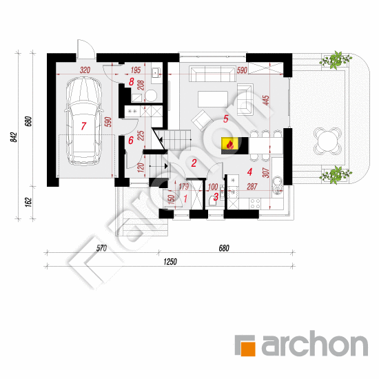 Проект дома ARCHON+ Дом в мирте 5 План першого поверху