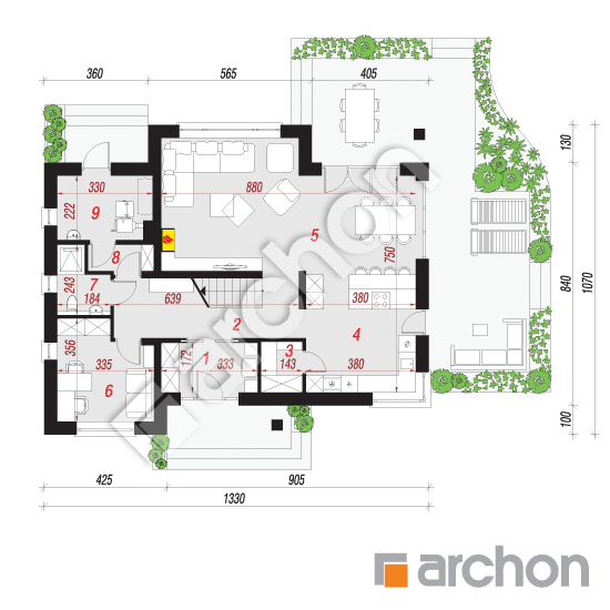Проект будинку ARCHON+ Будинок в аурорах 5 План першого поверху