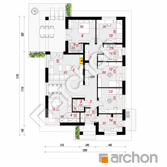 Проект дома ARCHON+ Дом в ренклодах 17 План першого поверху