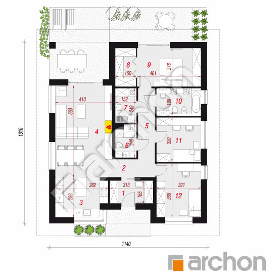 Проект будинку ARCHON+ Будинок в хакетіях 3 План першого поверху