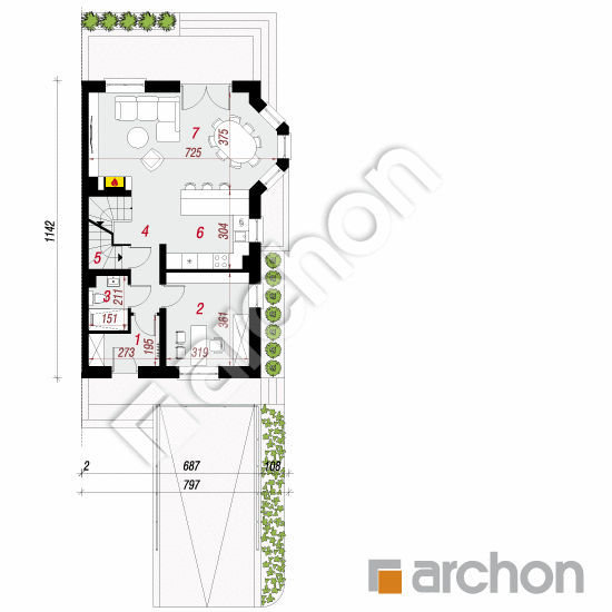 Проект будинку ARCHON+ Будинок в дельфініумі 2 (П) вер. 2 План першого поверху