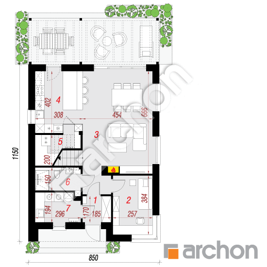 Проект будинку ARCHON+ Будинок в малинівці 26 План першого поверху