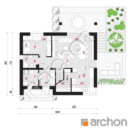 Проект будинку ARCHON+ Будинок в малинівці (Е) План першого поверху
