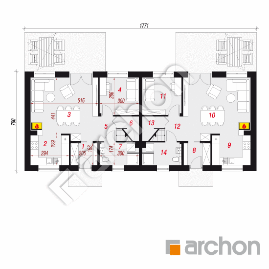 Проект дома ARCHON+ Дом в рубинах 2 (Р2) План першого поверху