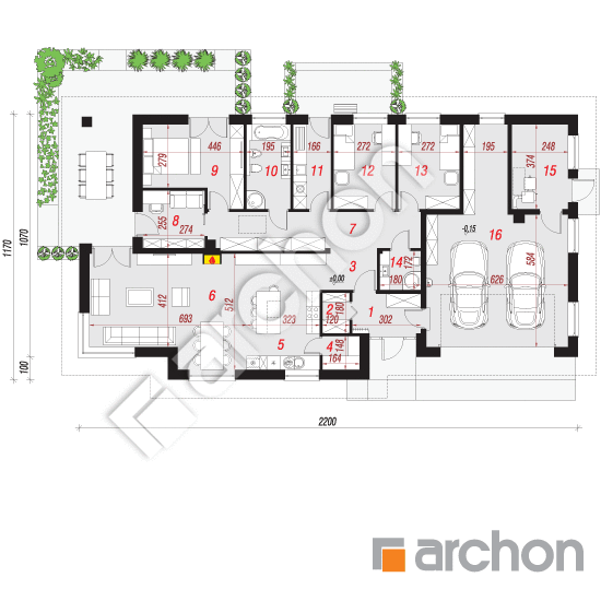 Проект будинку ARCHON+ Будинок в обрієті (Г2) План першого поверху