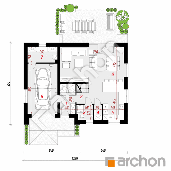 Проект дома ARCHON+ Дом в аурорах 14 План першого поверху