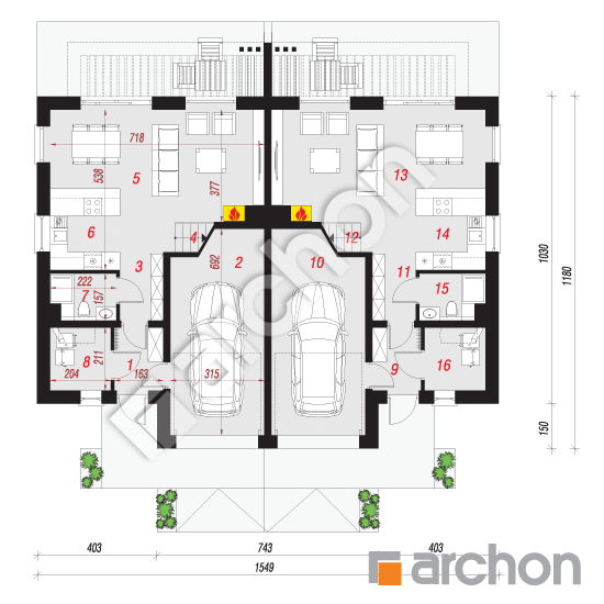 Проект дома ARCHON+ Дом в нарциссах 2 (Р2) План першого поверху