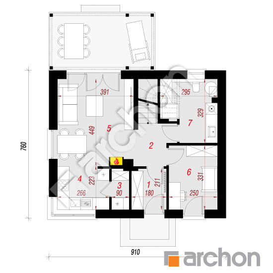 Проект будинку ARCHON+ Будинок в космеях План першого поверху