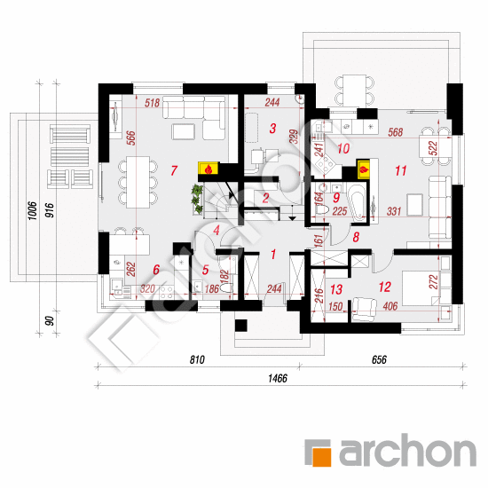Проект дома ARCHON+ Дом в вольцах вер.2 План першого поверху