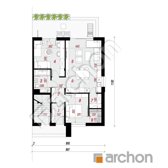 Проект дома ARCHON+ Дом в фиалках 11 (Р2Б) План першого поверху