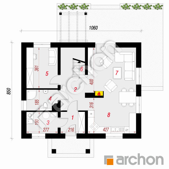 Проект дома ARCHON+ Дом в примулах вер. 2 План першого поверху