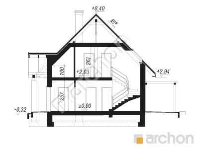 Проект дома ARCHON+ Дом в примулах вер. 2 Розріз будинку