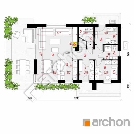 Проект будинку ARCHON+ Будинок в шишковиках 8 (E) ВДЕ План першого поверху