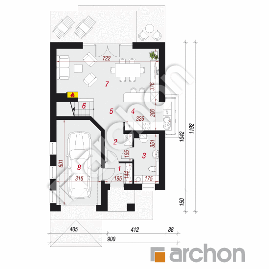 Проект будинку ARCHON+ Будинок в кульбабах (Н) вер.3 План першого поверху