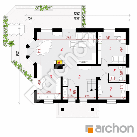 Проект будинку ARCHON+ Будинок в конваліях вер.2 План першого поверху