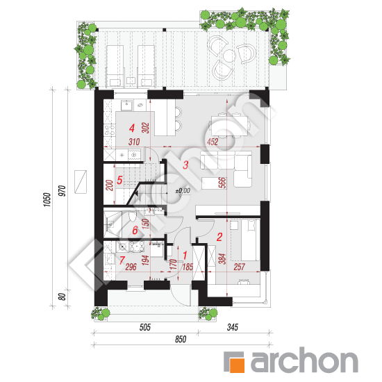 Проект будинку ARCHON+ Будинок в малинівці 21 (Е) ВДЕ План першого поверху
