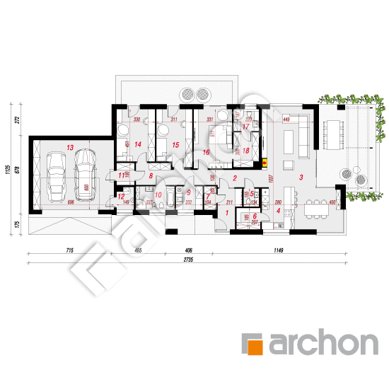 Проект будинку ARCHON+ Будинок в хурмах 2 План першого поверху
