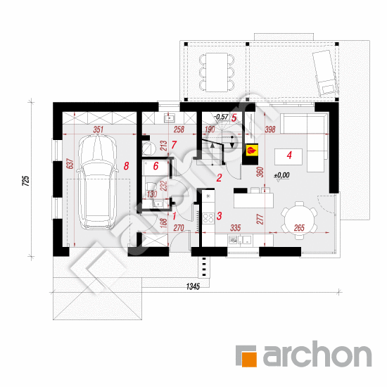 Проект будинку ARCHON+ Будинок в тритомах (Б) План першого поверху