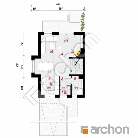 Проект дома ARCHON+ Дом в цикламенах 4 (ПБА) вер. 2 План першого поверху