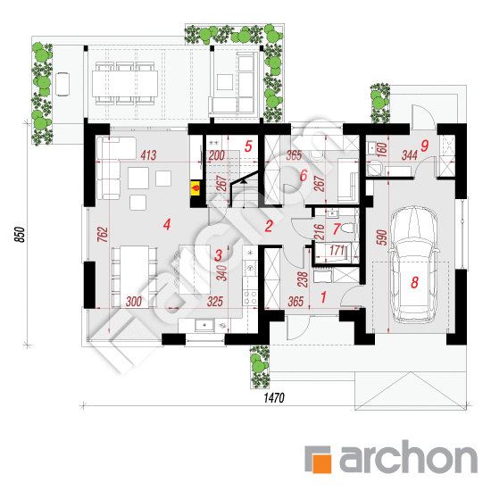 Проект будинку ARCHON+ Будинок у вістерії 9 (Г) План першого поверху