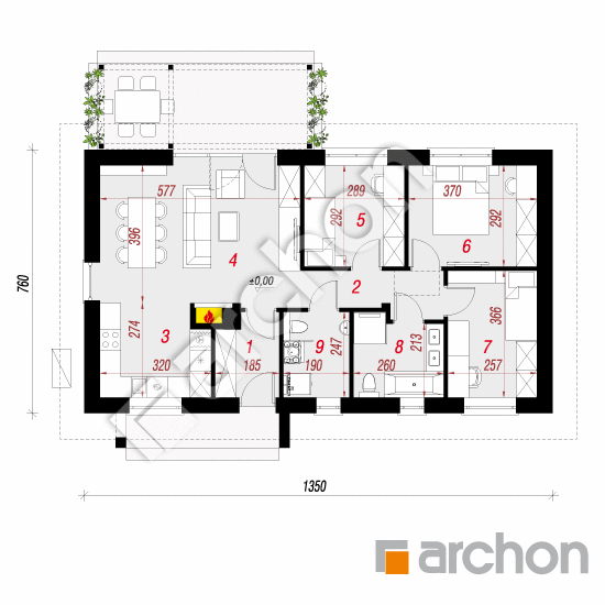 Проект будинку ARCHON+ Будинок в коручках 4 (Е) ВДЕ План першого поверху