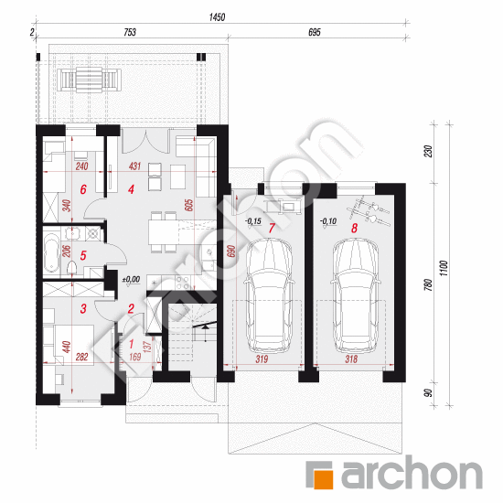 Проект дома ARCHON+ Дом в фиалках 4 (Р2Б) вер.2 План першого поверху