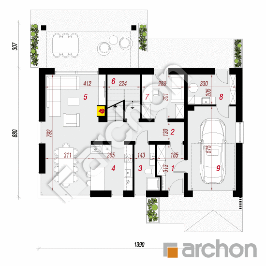 Проект будинку ARCHON+ Будинок в фортунеях План першого поверху