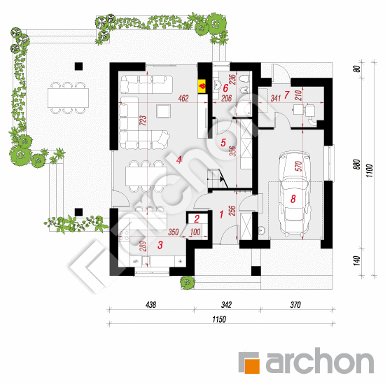 Проект дома ARCHON+ Дом в лиатрисах План першого поверху