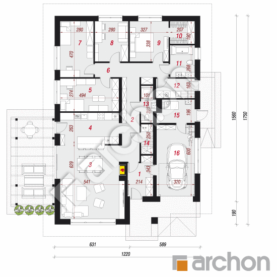 Проект будинку ARCHON+ Будинок в бузку 9 (Г) План першого поверху