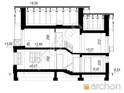 Проєкт будинку ARCHON+ Будинок в тамариску 4 вер.2 Розріз будинку