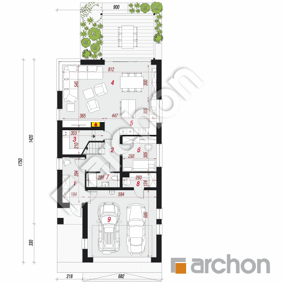 Проект дома ARCHON+ Дом в арониях 2 (Г2) План першого поверху
