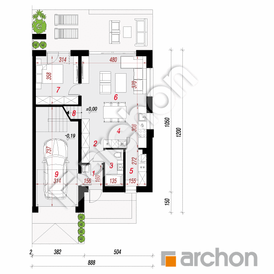 Проект дома ARCHON+ Дом в клематисах 30 (Б) План першого поверху