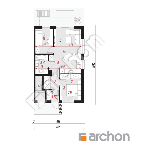 Проект дома ARCHON+ Дом в фиалках 12 (Р2Б) План першого поверху
