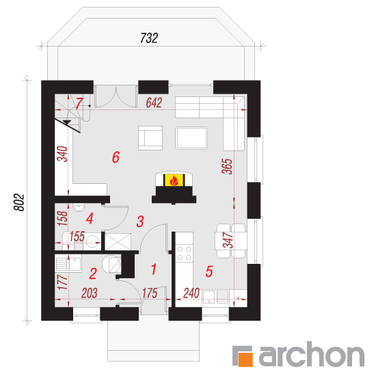 Проект дома ARCHON+ Дом в бруснике вер.2 План першого поверху