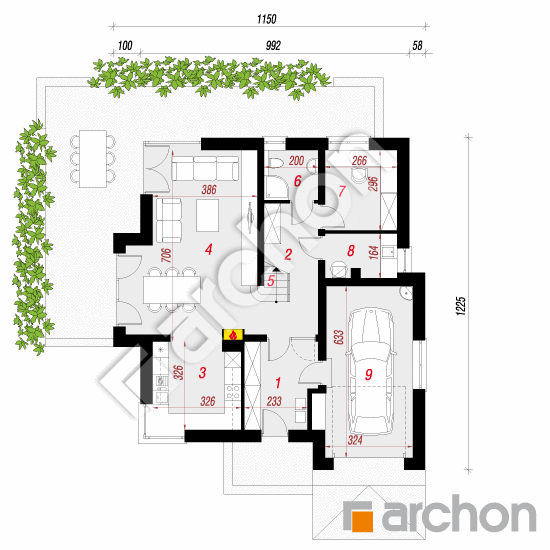 Проект дома ARCHON+ Дом в тимьяне 8 План першого поверху