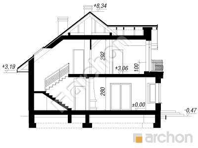 Проект дома ARCHON+ Дом в кокосах вер.2 Розріз будинку