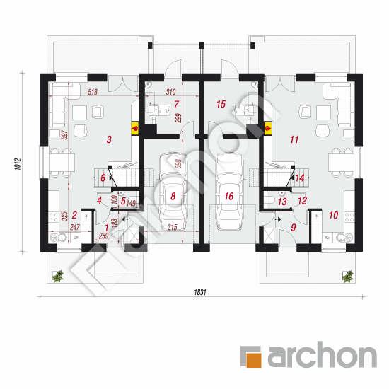Проект будинку ARCHON+ Будинок в цикламенах 3 (Р2) вер. 2 План першого поверху