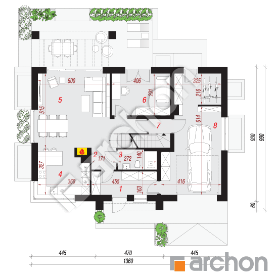 Проект дома ARCHON+ Дом в коммифорах 2 (П) План першого поверху