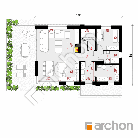Проект будинку ARCHON+ Будинок в шишковиках 5 вер.2 План першого поверху