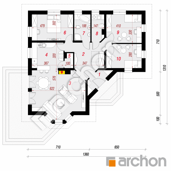 Проект дома ARCHON+ Дом в пустырнике вер.2 План першого поверху