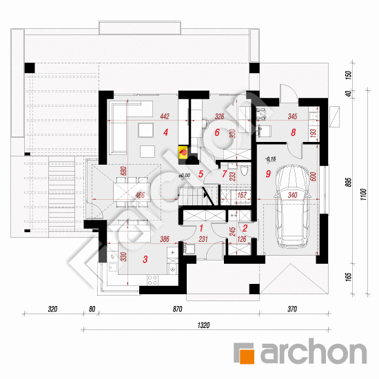 Проект будинку ARCHON+ Будинок в аморфах 4 (ГЕ) ВДЕ План першого поверху