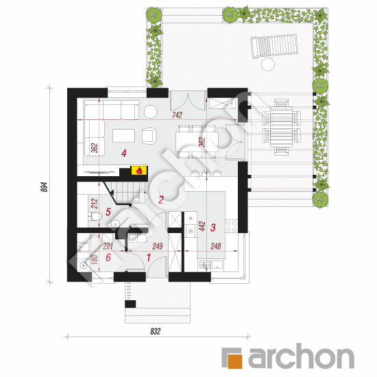 Проект будинку ARCHON+ Будинок в олеандрах вер.2 План першого поверху