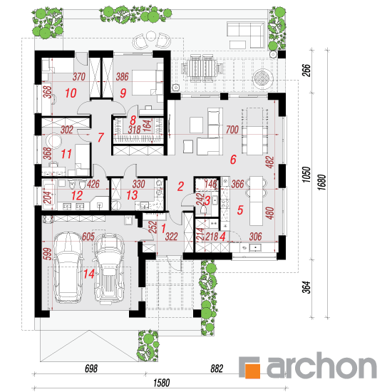 Проект будинку ARCHON+ Будинок в чебреці 2 (Г2Е) План першого поверху