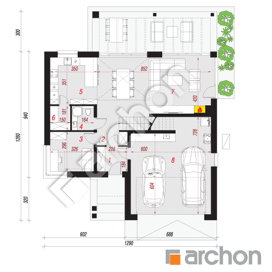 Проект будинку ARCHON+ Будинок у гречці (Г2E) ВДЕ План першого поверху